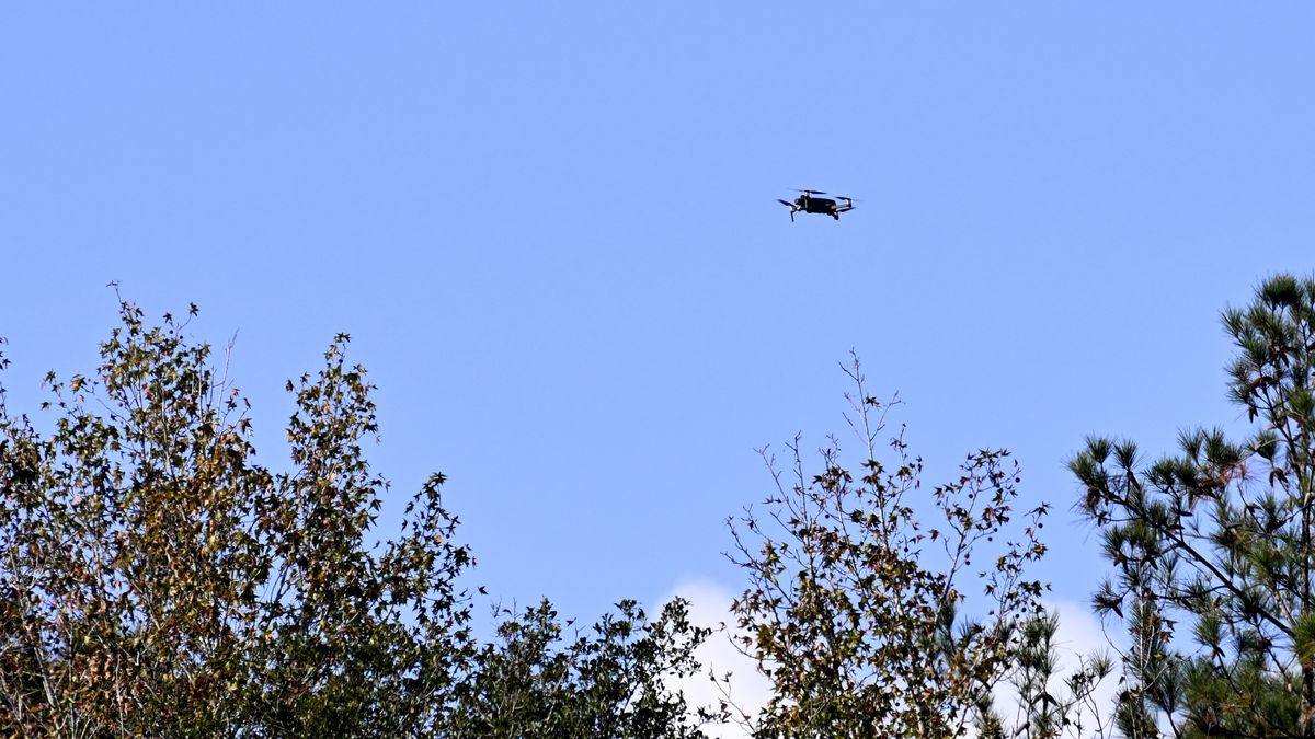 YEMASSEE, USA - NOVEMBER 8: A drone is seen flying around the research facility where forty-three rhesus macaque monkeys escaped from in Yemassee, South Carolina, United States on November 8, 2024. Police in the US state of South Carolina issued a warning Thursday after 43 rhesus macaque monkeys escaped from a research facility in the town of Yemassee. The primates broke free from the Alpha Genesis Primate Research Center, prompting police to urge residents to secure their doors and windows, according to media reports. (Photo by Peter Zay/Anadolu via Getty Images)