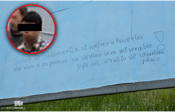 Taki napis w miejscu ataku w Toruniu. Wiadomość dla Wenezuelczyka?