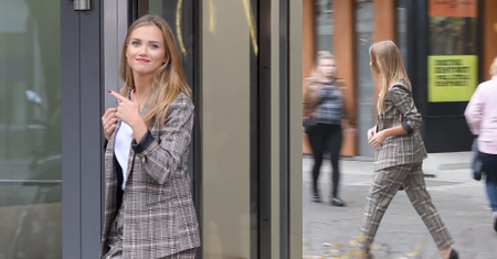 Kaczorowska w garniturze obdarza uśmiechami paparazzich