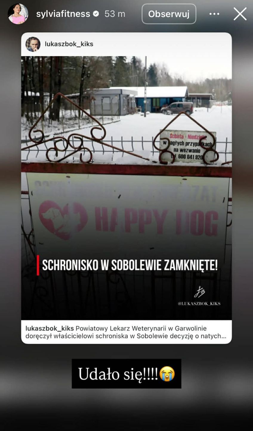 Sylwia Sztostak reaguje na zamknięcie schroniska w Sobolewie