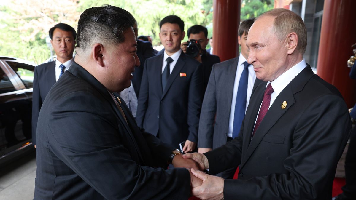 Russian President Putin Visits BeijingBEIJING, CHINA - SEPTEMBER 3: (RUSSIA OUT) Russian President, Vladimir Putin (R), greets North Korean Supreme Leader, Kim Jong Un (L), after their bilateral meeting on September 3, 2025, in Beijing, China. President Putin is visiting China and will attend a military parade in Beijing to celebrate the 80th anniversary of the end of WW2. (Photo by Contributor/Getty Images)Contributor