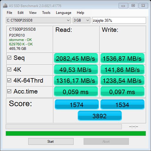 Dream Machines G1650-15PL61 - test SSD 35% zajętego miejsca
