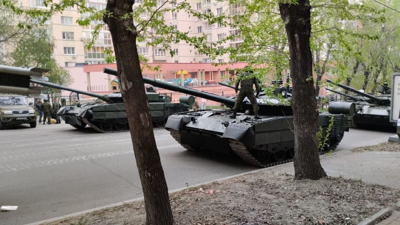 Old tanks at the Victory Day parade in Khabarovsk