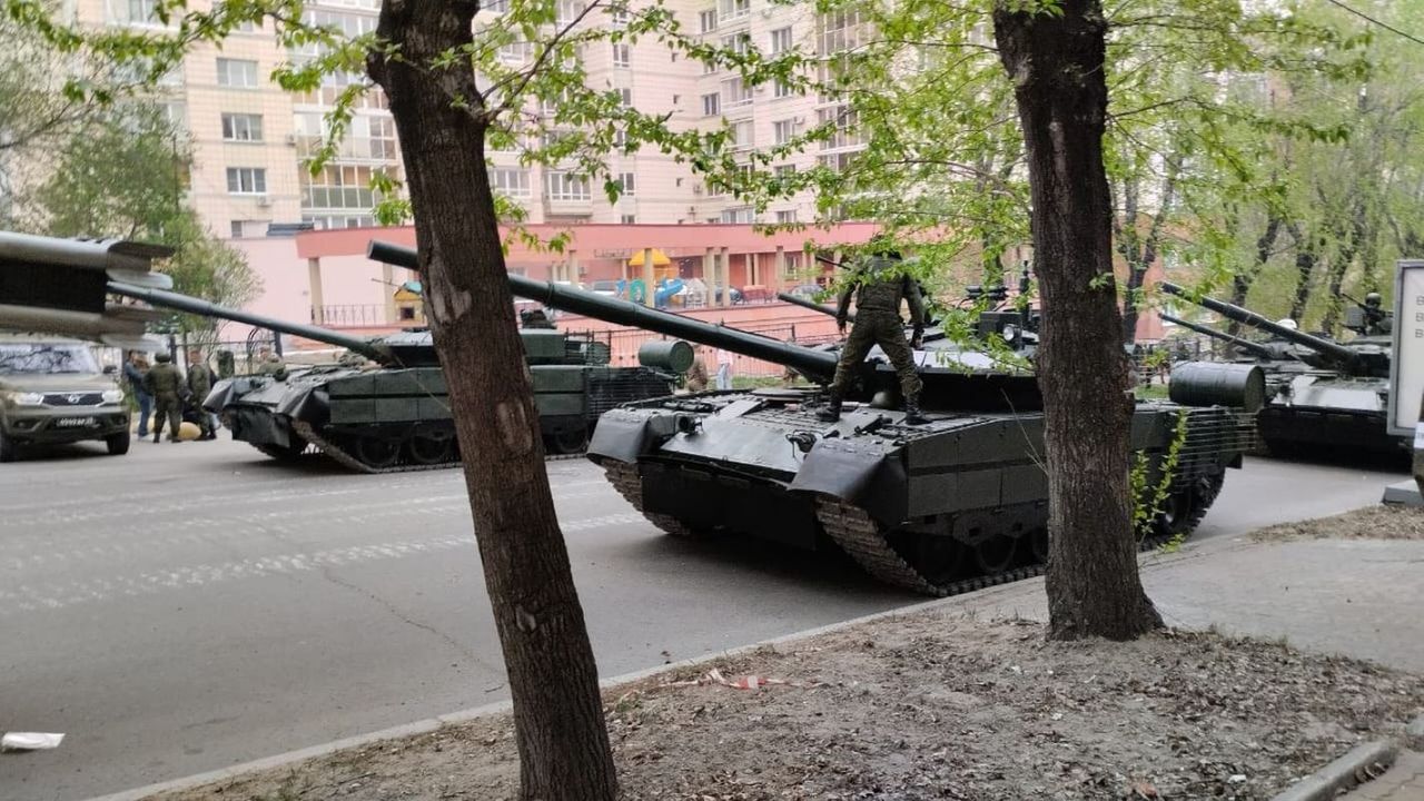 Old tanks in the Victory Day parade in Khabarovsk