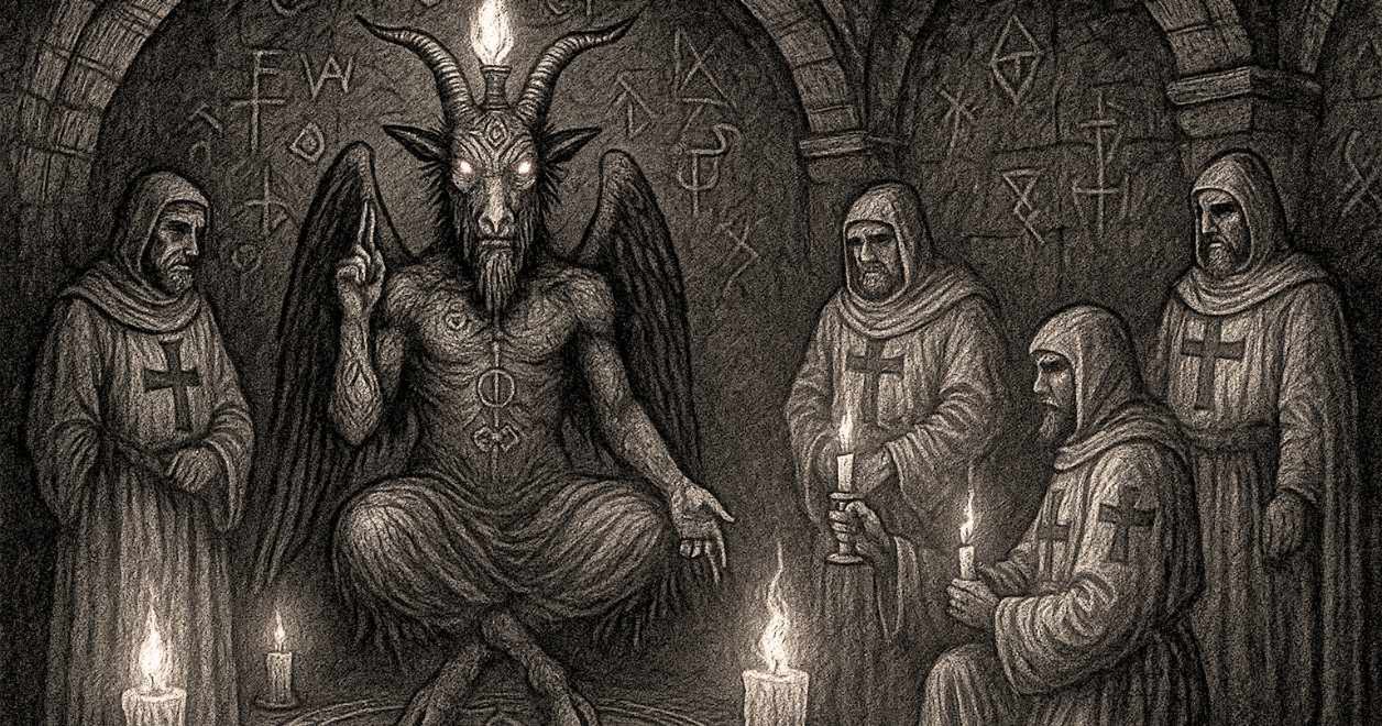 Templariusze podczas rytuału związanego z kultem Bafometa