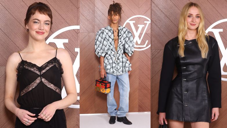 Gwiazdy pozują na pokazie Louis Vuitton w Paryżu: Emma Stone, Sophie Turner i Jaden Smith z kuferkiem