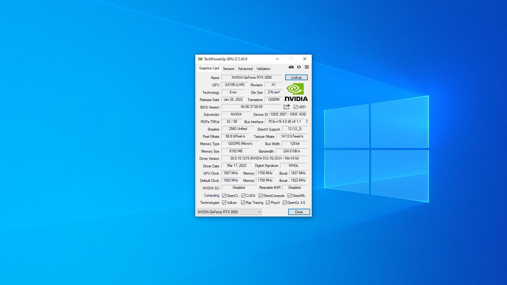dane szczegółowe z GPU-Z