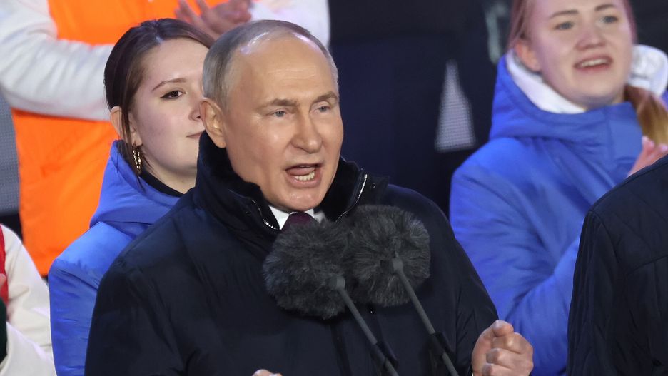 Russian President and presidential candidate Vladimir Putin attends a concert marking the 10th anniversary of Crimea's reunification with Russia at the Red Square in Moscow, Russia, 18 March 2024. In February 2014 Russian forces invaded and seized control of the Crimean Peninsula. Russia declared the annexation of Crimea on 18 March 2014, two days after the celebration of a so called 'referendum' in that territory. In a vote that reaffirmed Ukraine's 'national unity and territorial integrity', the United Nations General Assembly in the Resolution 68/262 condemned the referendum in Crimea stating it had 'no validity'. After the annexation, Moscow escalated its military presence on the peninsula to solidify the new status quo on the ground and since 2015, Russia approved the 'Day of Reunification of Crimea with Russia' as a holiday marked annually on 18 March. EPA/SERGEI ILNITSKY Dostawca: PAP/EPA.