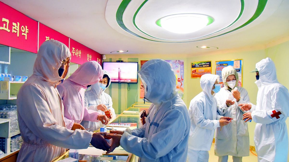 Lekarze z Pjongjangu walczą z COVID-19. Fotografia opublikowana przez oficjalną agencję rządową Korei Północnej KCNA  EPA/KCNA EDITORIAL USE ONLY Dostawca: PAP/EPA.