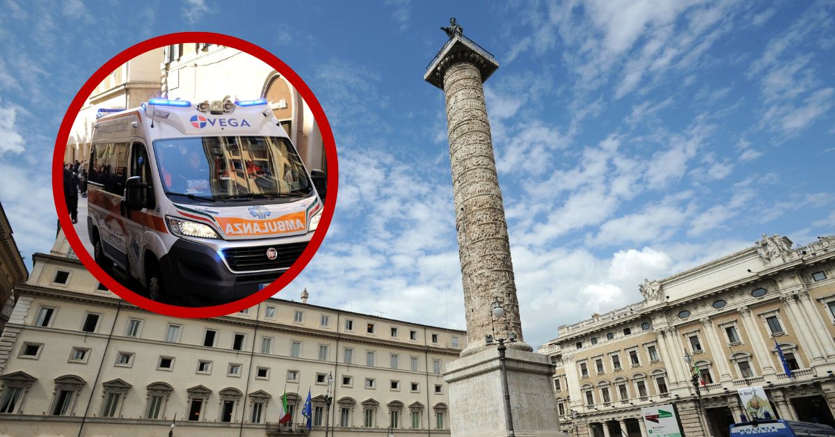 Piazza Colonna w Rzymie i pogotowie ratunkowe
