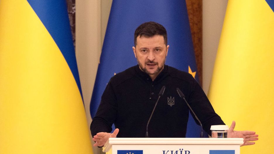 Ukrainian President Zelensky Hosts EU Officials In Kyiv
KYIV, UKRAINE - DECEMBER 1: President of Ukraine Volodymyr Zelensky during a joint press conference with President of the European Council António Costa on December 1, 2024 in Kyiv, Ukraine. EU's new diplomat Kaja Kallas and head of the European Council President Antonio Costa arrived in Kyiv Sunday to show support for Ukraine on their first day in office. (Photo by Nikoletta Stoyanova/Getty Images)
Nikoletta Stoyanova