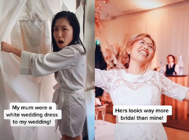 Matka założyła białą suknię na ślub córki