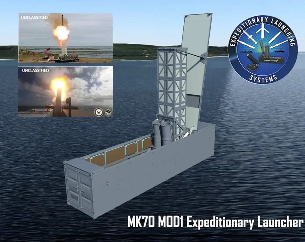 Wizualizacja mobilnej wyrzutni Mk 70 Mod 1 Expeditionary Launcher systemu Typhon