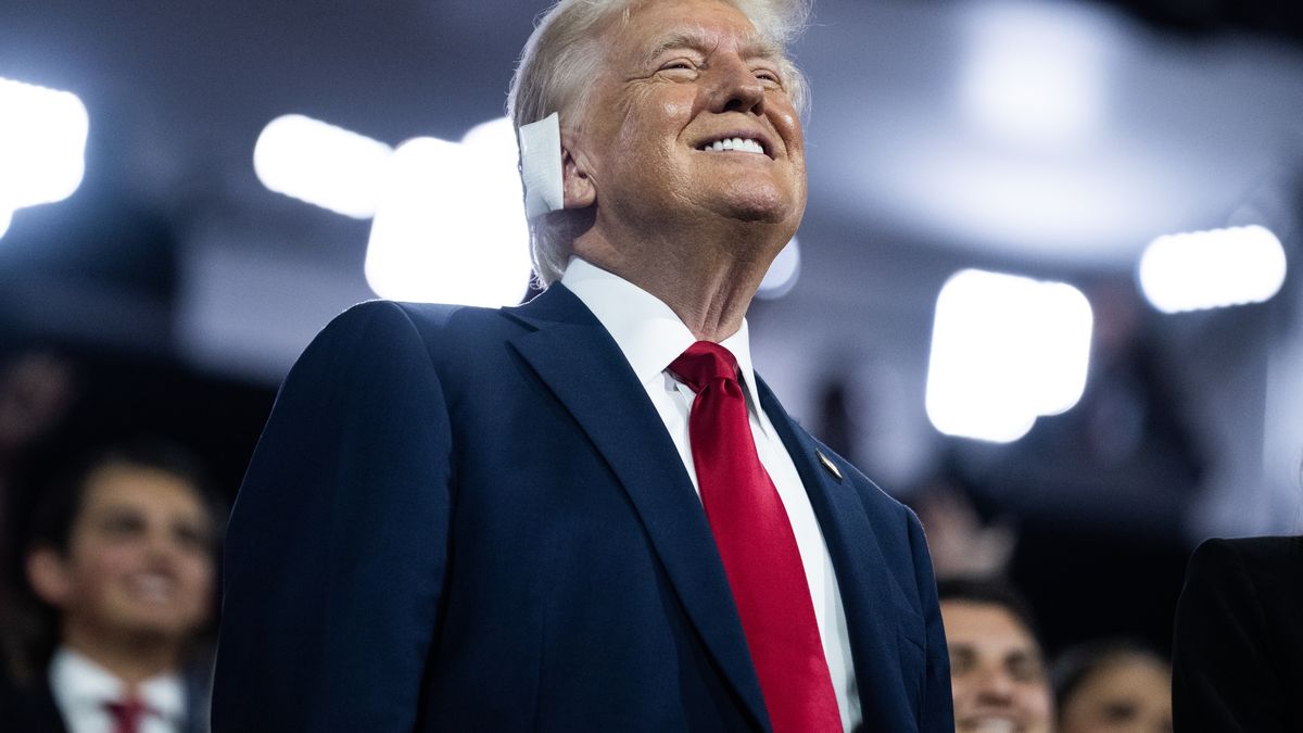 WASHINGTON - JULY 18: President Donald Trump is seen in the Fiserv Forum on the last night of the Republican National Convention in Milwaukee, Wis., on Thursday July 18, 2024. (Tom Williams/CQ-Roll Call, Inc via Getty Images)