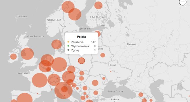 Microsoft stworzył interaktywną mapę rozwoju koronawirusa na świecie