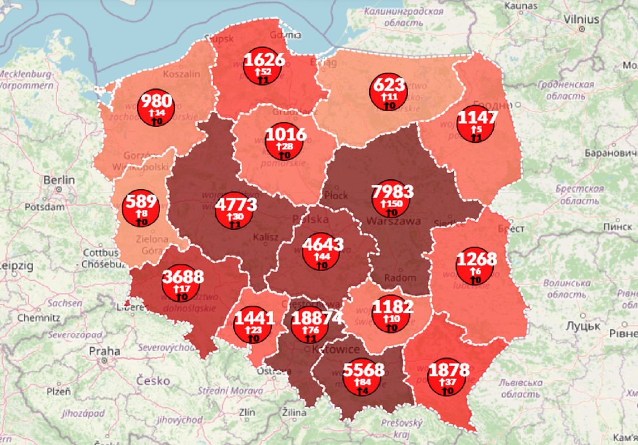 Koronawirus w Polsce. Blisko 600 nowych przypadków. Oto mapa zakażeń