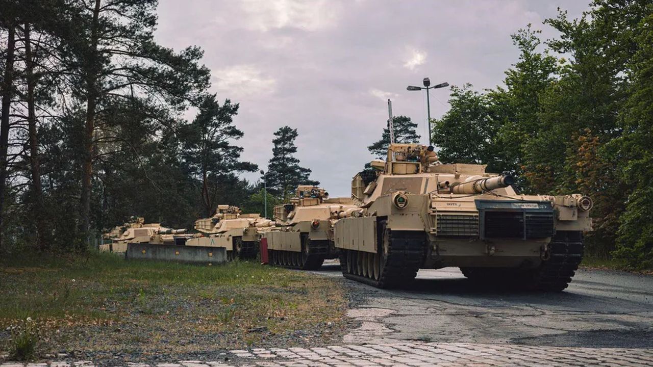 Tanks M1A1 Abrams during training in Niemcza, before transfer to Ukraine