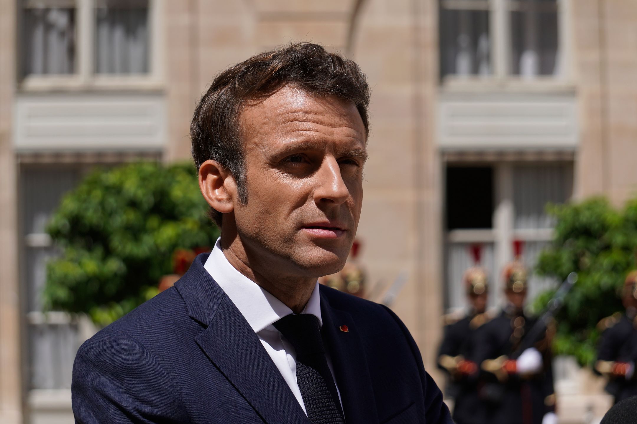France's President Macron  delivers a speech before a working lunch with Australia's Prime Minister Anthony Albanese at the presidential Elysee Palace  July 1, 2022, Paris (Photo by Daniel Pier/NurPhoto via Getty Images)