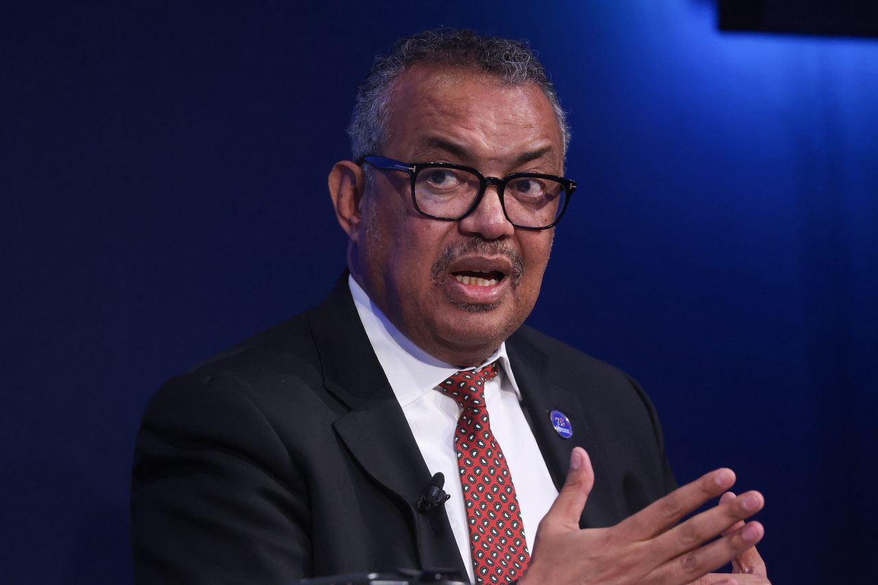 Tedros Adhanom Ghebreyesus, director-general of World Health Organization (WHO), during a panel session on day two of the World Economic Forum (WEF) in Davos, Switzerland, on Wednesday, Jan. 17, 2024. The annual Davos gathering of political leaders, top executives and celebrities runs from January 15 to 19. Photographer: Hollie Adams/Bloomberg via Getty Images