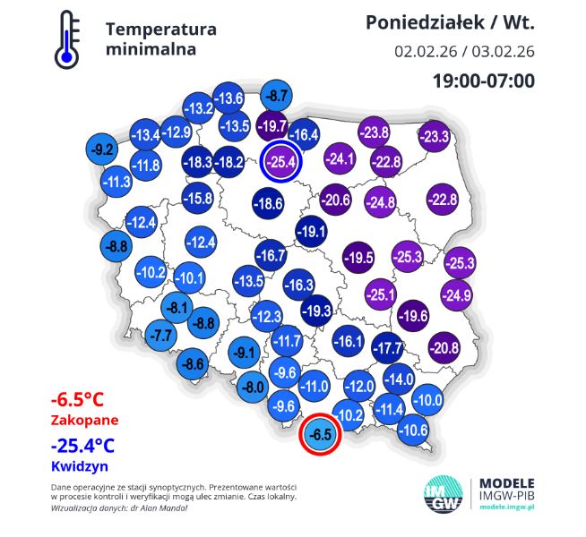 Temperatury w nocy z poniedziałku na wtorek 