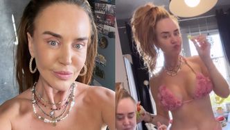 Odziana w FIKUŚNE bikini Agnieszka Kotońska prezentuje szczupłą sylwetkę, wcinając warzywa. "Formę trzeba trzymać"