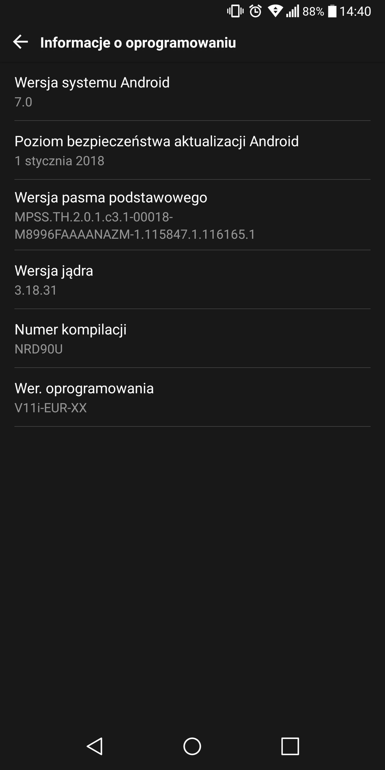 Informacje o oprogramowaniu w LG G6.