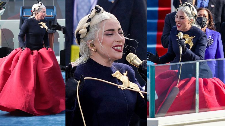 Lady Gaga w kolorach amerykańskiej flagi śpiewa hymn na zaprzysiężeniu Joe Bidena (ZDJĘCIA)