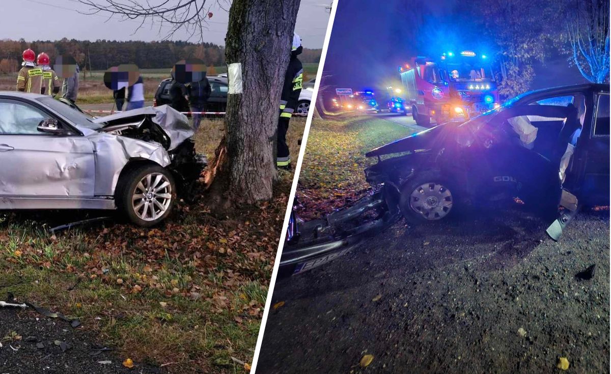 wypadek, policja, lokalne Zginął kierowca. Jedno auto uderzyło w drzewo, drugie w przystanek