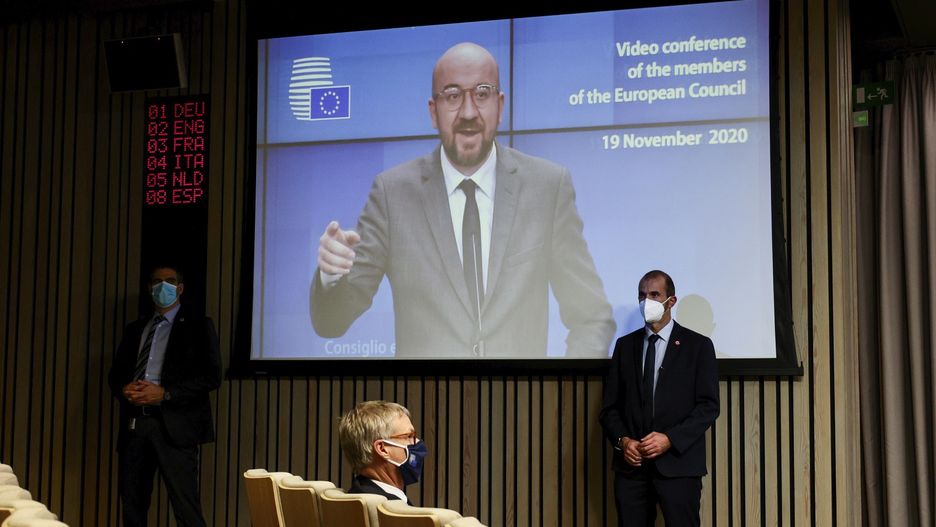 Charles Michel, przewodniczący Rady Europejskie podczas czwartkowej wideokonferencji przywódców europejskich poświęconej m.in. kwestii budżetu UE i powiązaniu go z mechanizmem praworządności