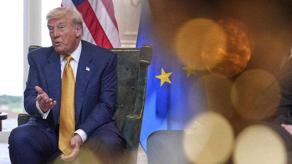 Wizyta Donalda Trumpa w Szkocji
President Donald Trump speaks as he meets European Commission President Ursula von der Leyen at the Trump Turnberry golf course in Turnberry, Scotland Sunday, July 27, 2025. (AP Photo/Jacquelyn Martin)
Jacquelyn Martin