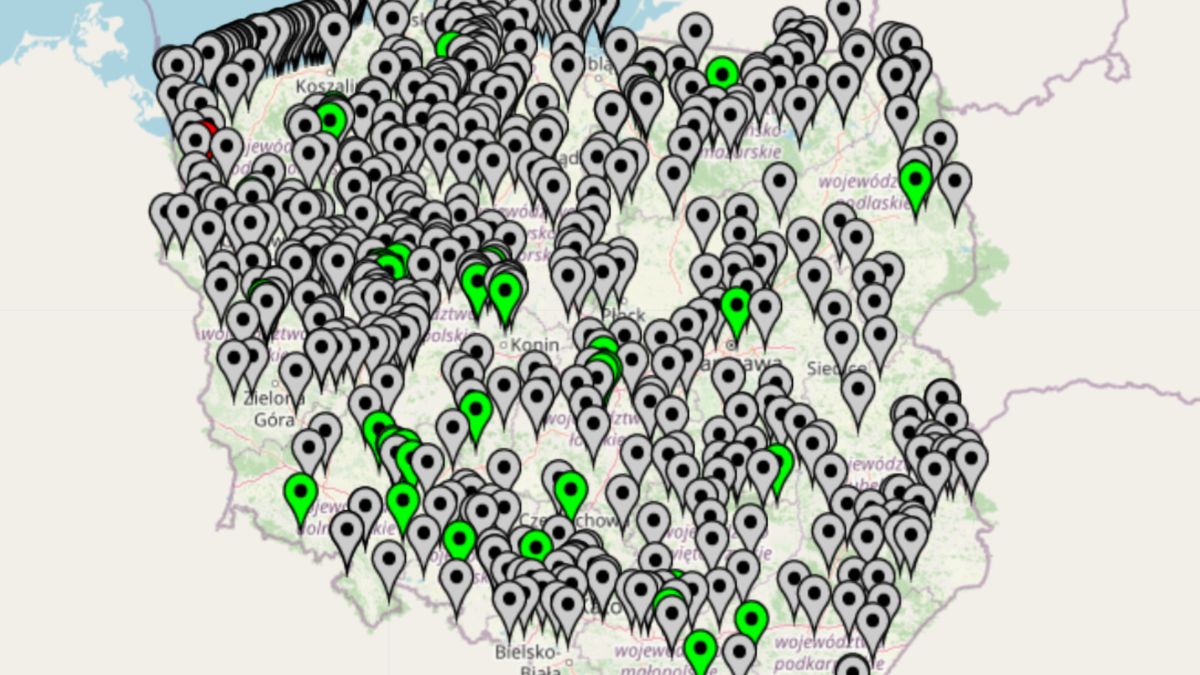 Mapa Polski w serwisie kąpieliskowym z 12 czerwca br. 