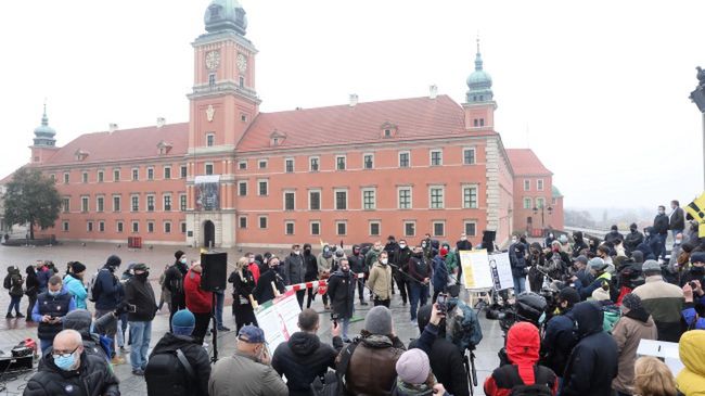 Protesty w Warszawie. Przedstawiciele branż eventowej, hotelowej, fitness i gastronomicznej podczas spotkania pod kolumną Zygmunta