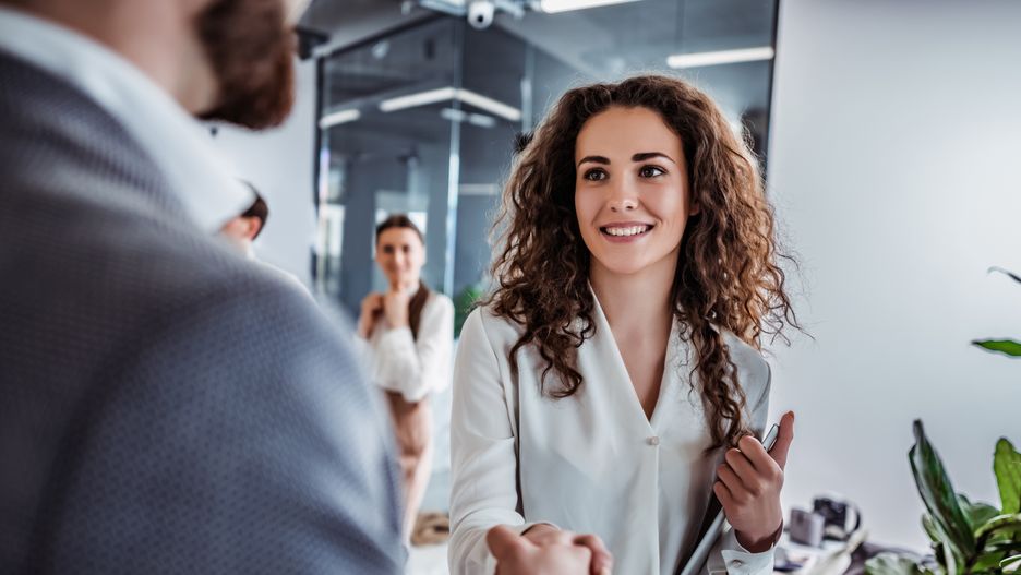 Greetings at work
Waist up shot of beautiful young woman shaking hand to stylish businessman in office setting
office, woman, business, work, people, happy, corporate, young, cheerful, partners, company, suit, team, job, teamwork, manager, businesswoman, caucasian, coworkers, smiling, workplace, meeting, smart, boss, casual, lifestyle, man, confident, colleagues, entrepreneur, tablet, talking, communication, partner, contract, handsome, banker, together, leadership, agreement, white, waist, hand, shake, beautiful, stylish, modern, setting, curly, hairstyle