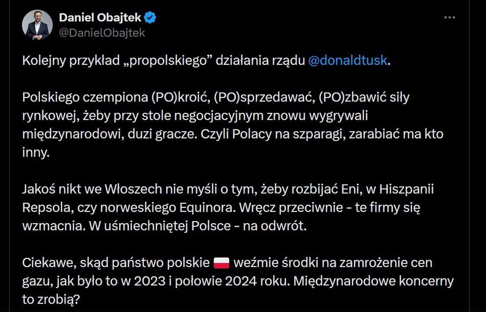 Daniel Obajtek ostro zareagował na wpis Macieja Bando