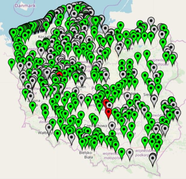 Mapa zamkniętych kąpielisk