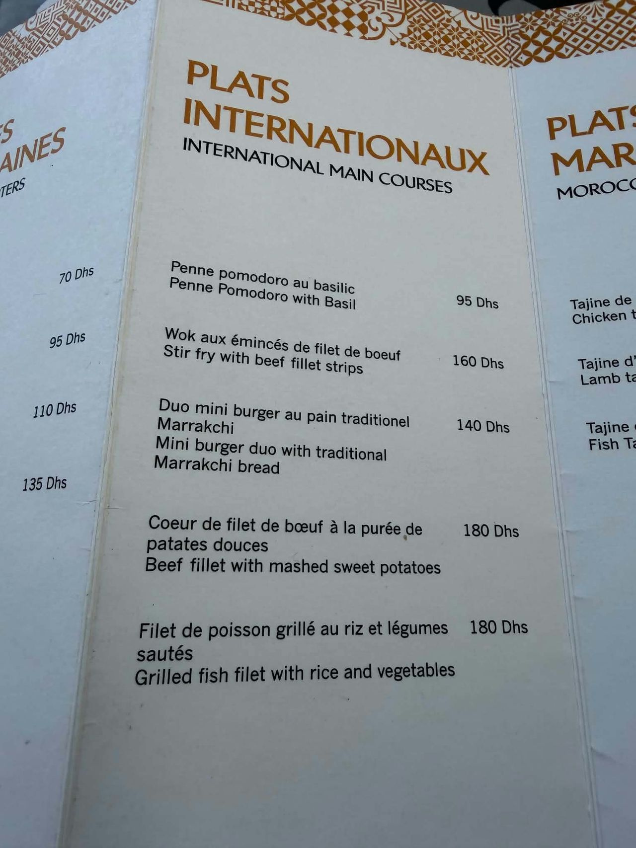 Menu w restauracji w Marrakeszu