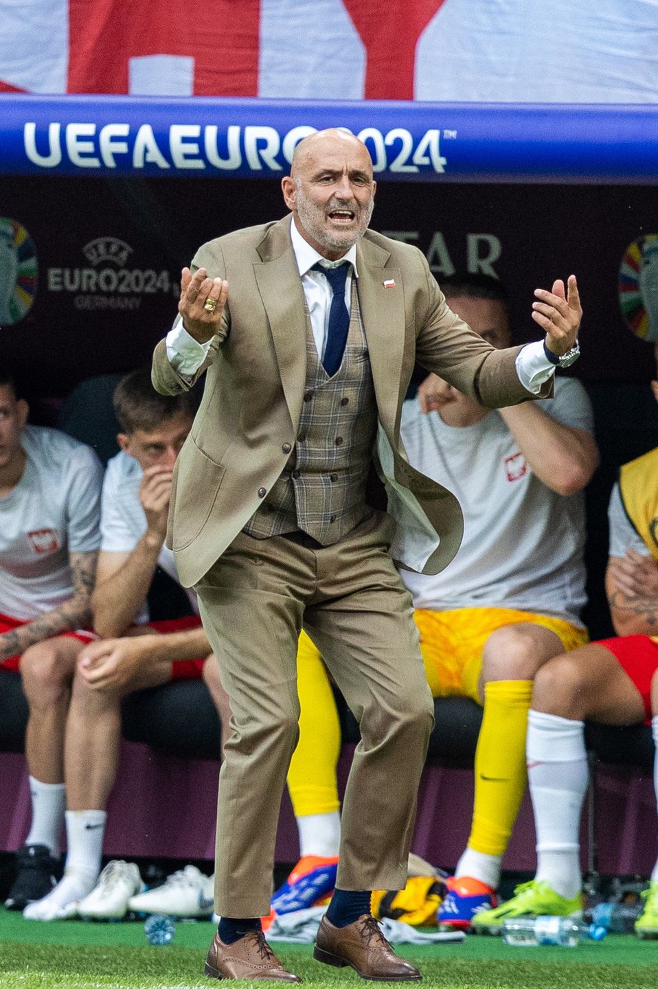 Poland v Netherlands - UEFA EURO 2024Trener Michal Probierz is reacting during the UEFA Euro 2024 Group D match between Poland v Netherlands, at the stadium in Hamburg, Germany, on June 16, 2024. (Photo by Andrzej Iwanczuk/NurPhoto via Getty Images)NurPhotonational teams, match, crowd, nurphoto, michal probierz, goal, tournament, reaction, andrzej iwanczuk, game, fixture, football, trener, june 16, european championship, group stage, uefa euro 2024, hamburg, players, european competition, uefa, fans., pitch, international, teams, spectators