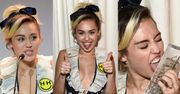 Miley Cyrus liże statuetkę na ściance... (FOTO)
