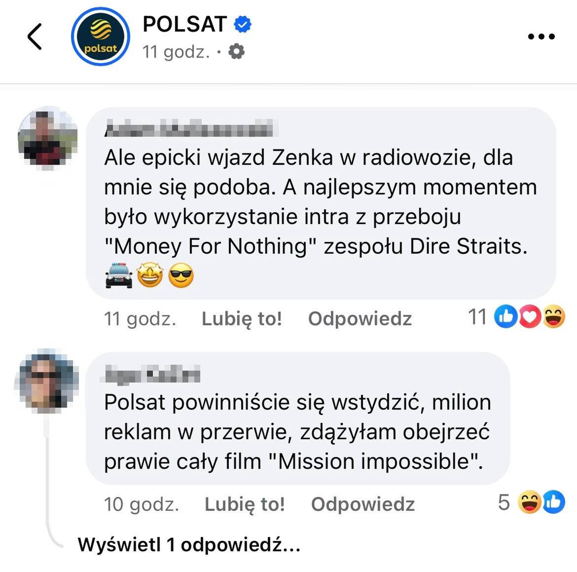 Komentarze pod wpisami telewizji Polsat 