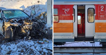 Groźny wypadek rano w Lublinie. Mercedes nie wyhamował przed pociągiem