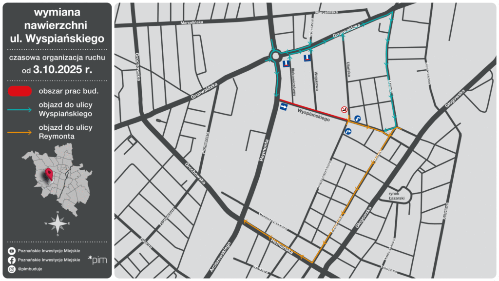 Poznań: Ulica Wyspiańskiego zyska nową nawierzchnię. Od piątku ruszają prace