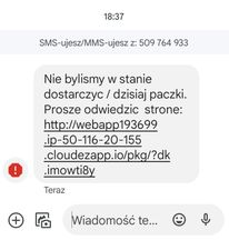 Fałszywy SMS o paczce