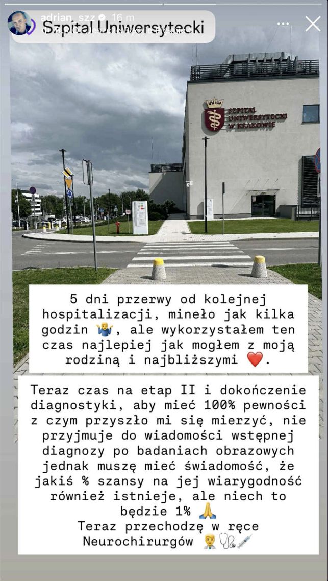 Adrian ze "ŚOPW" wrócił do szpitala