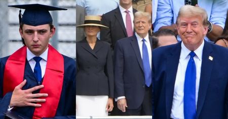 Donald Trump z dumą podziwia kończącego szkołę syna. Towarzyszyła mu SKROMNIE ubrana Melania (ZDJĘCIA)
