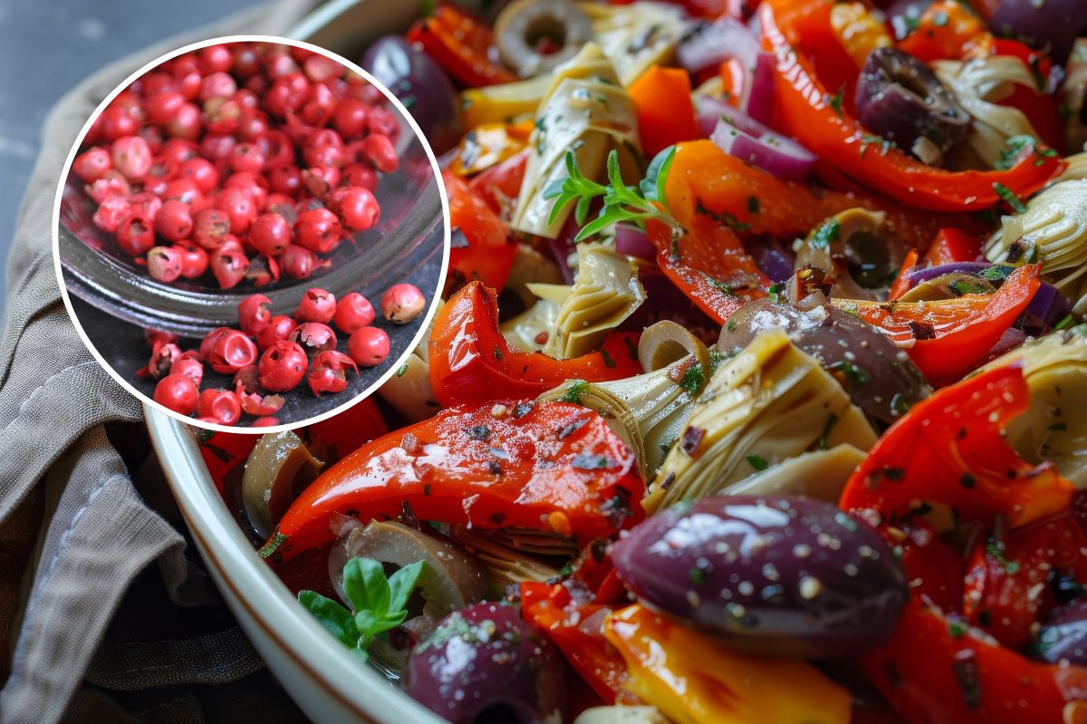 Salat mit Gewürzen ist ein Vorschlag für Mittag- oder Abendessen.