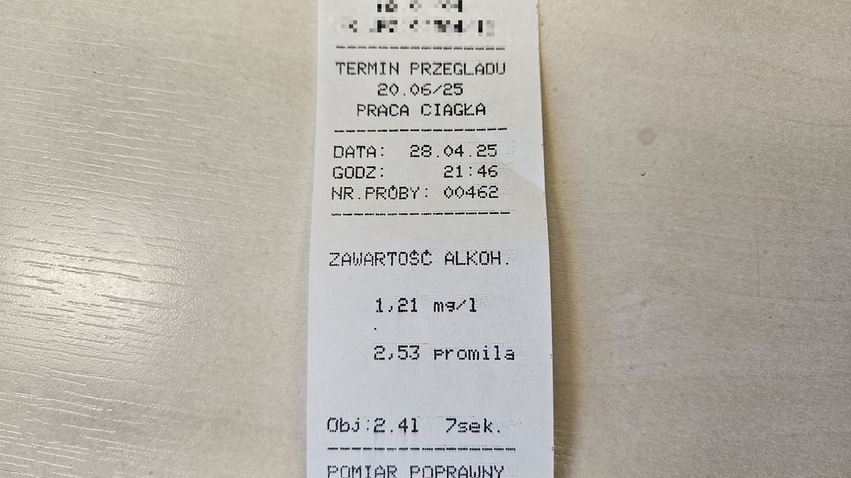 Wydruk z alkomatu