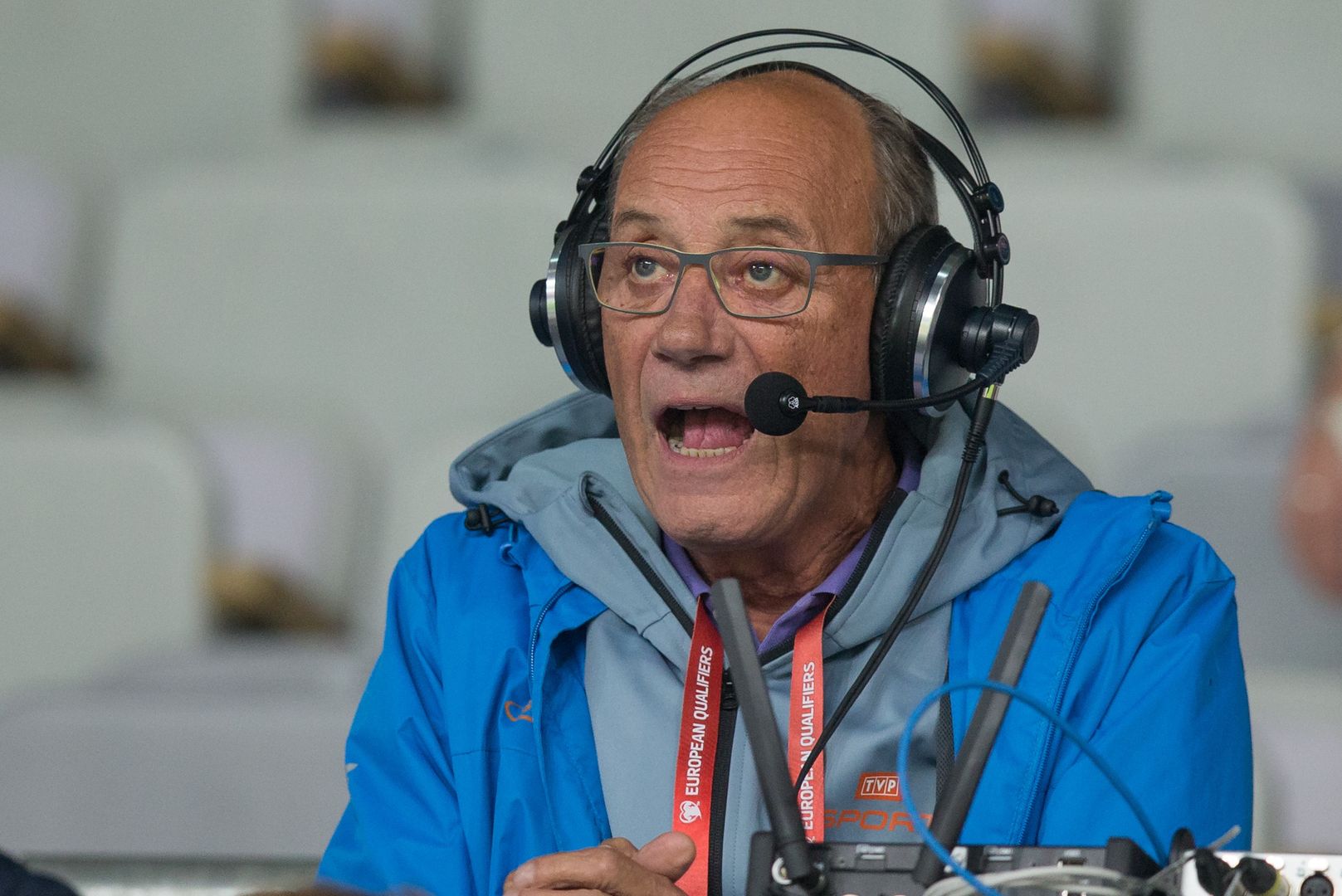 Dariusz Szpakowski during the UEFA Euro 2020 qualifier between Slovenia and Poland at Stadion Stozice on September 6, 2019 in Ljubljana, Slovenia. (Photo by Foto Olimpik/NurPhoto via Getty Images)