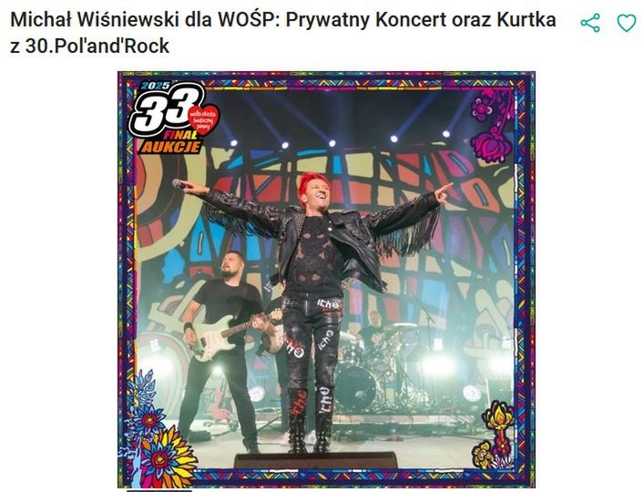 Aukcja WOŚP Michała Wiśniewskiego