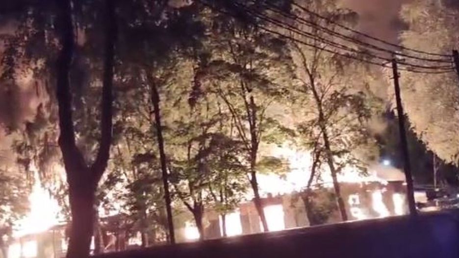 Pożar wojskowych baraków pod Moskwą