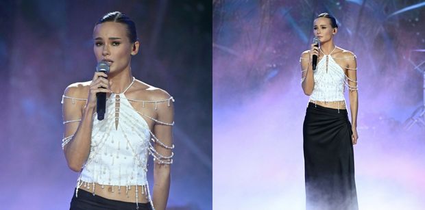 Obwieszona perłami Natalia Szroeder ZACHWYCA na Top of the Top Sopot Festival, świecąc ODKRYTYM BRZUCHEM (ZDJĘCIA)